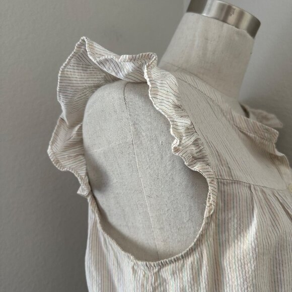 Madewell Blouse Ruffle Sleeve Cotton Metallic Stripes Front Closure, Airy Sz M - Picture 6 of 12